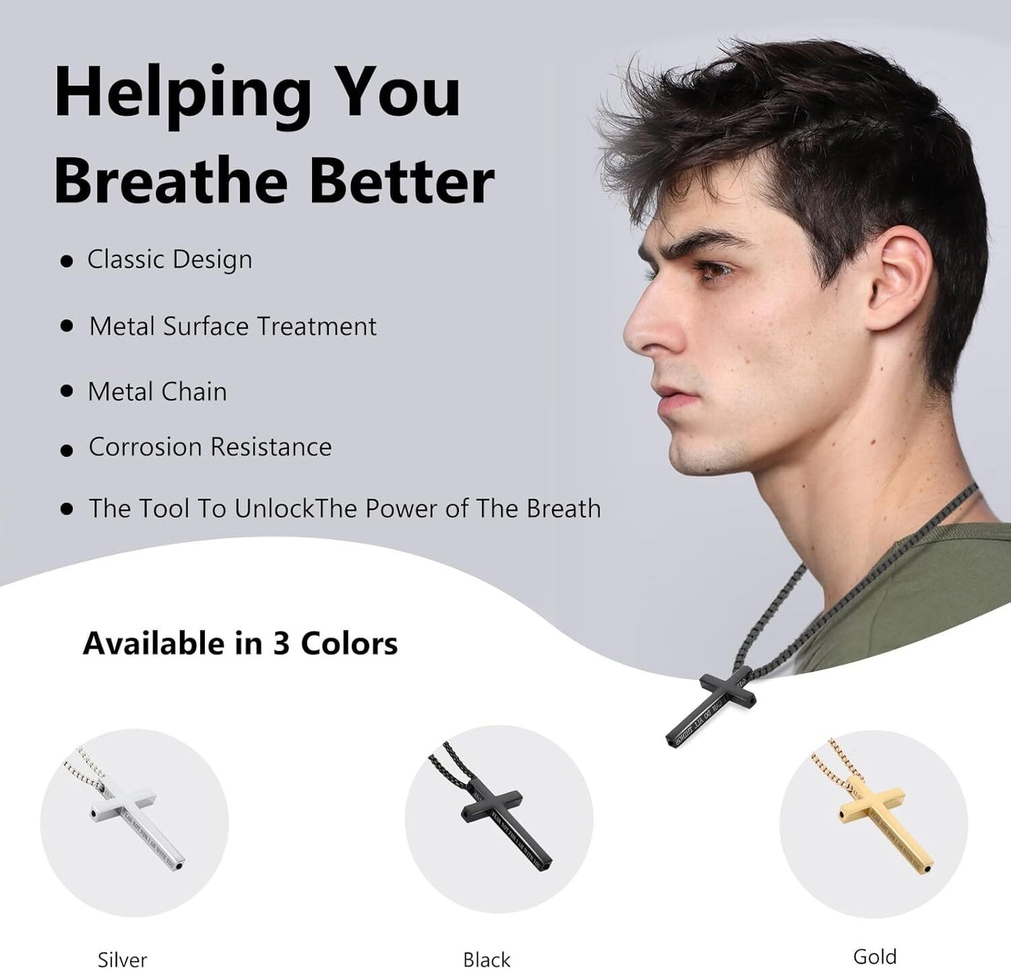 Cross Breathing Necklace to Quit Smoking for Men & Women – Stainless Steel