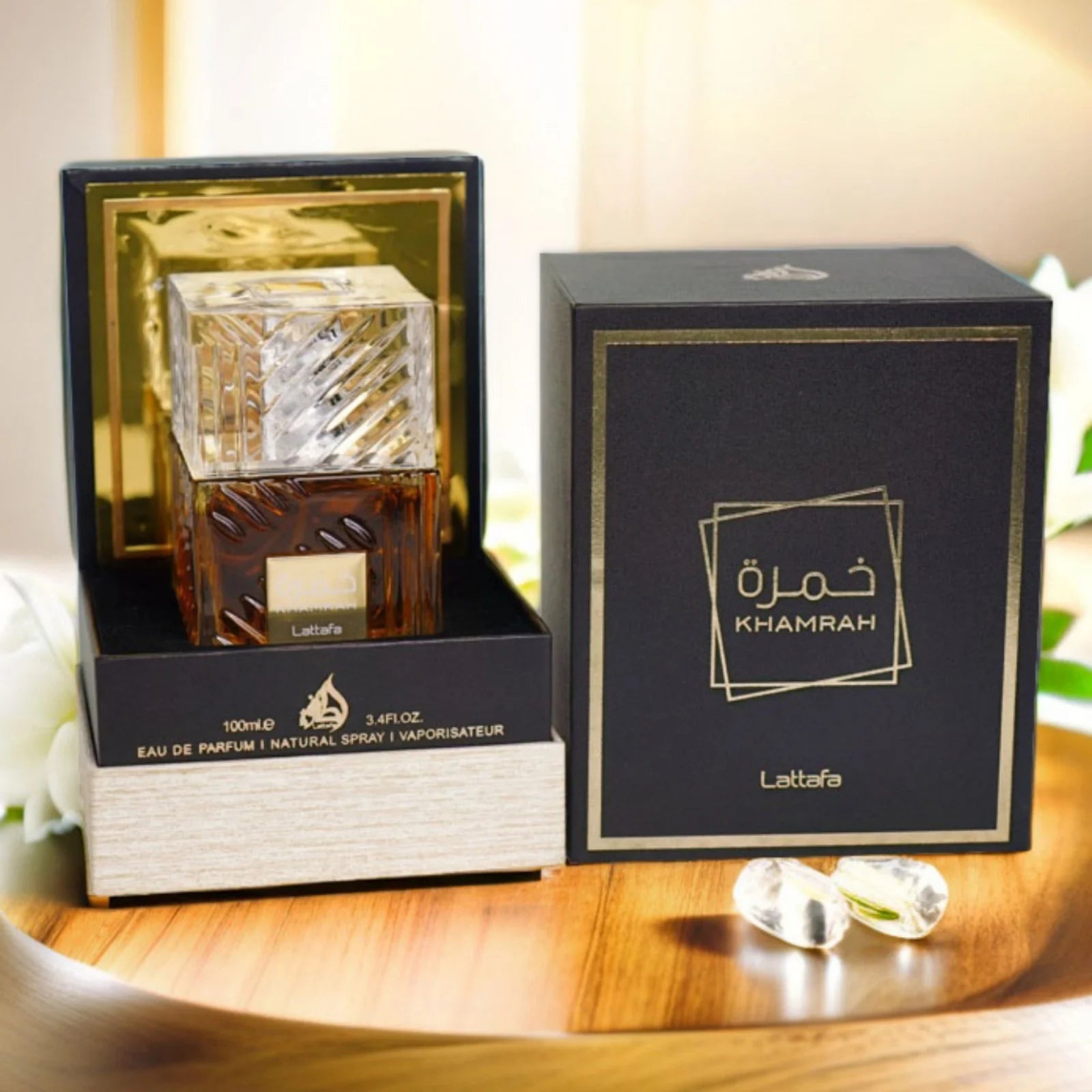 Lattafa-Khameah Unisex Perfume Spray 3.4 Oz Elegant Spicy Fragrance with Warm Notes of Vanilla and Amber Wood Christmas Gift