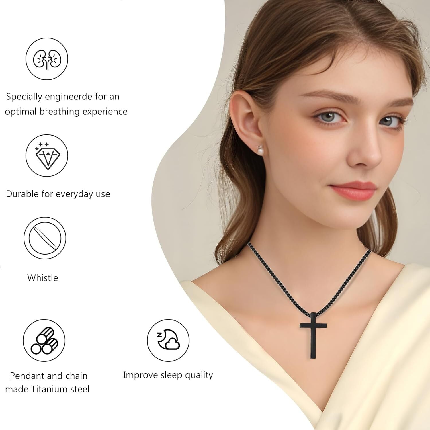 Cross Breathing Necklace to Quit Smoking for Men & Women – Stainless Steel
